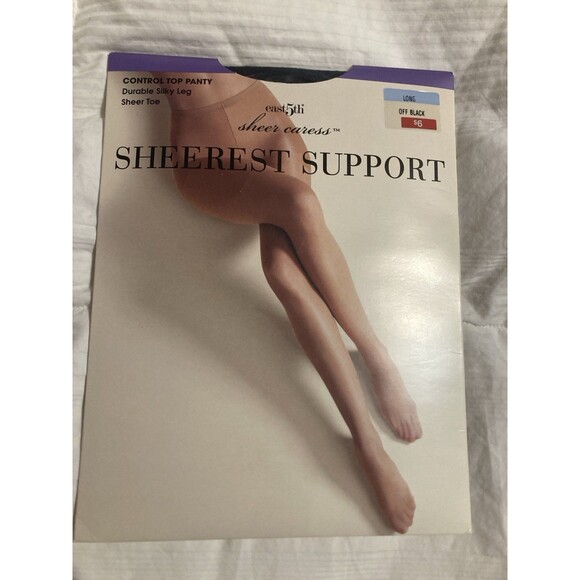JC Penney SHEEREST SUPPORT Pantyhose Long Off Black Control Top Sheer Toe - Picture 1 of 2